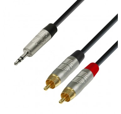 Adam Hall Cables K4 YWCC 0150 - Audio Cable REAN 3.5 mm Jack stereo to 2 x RCA male 1.5 m