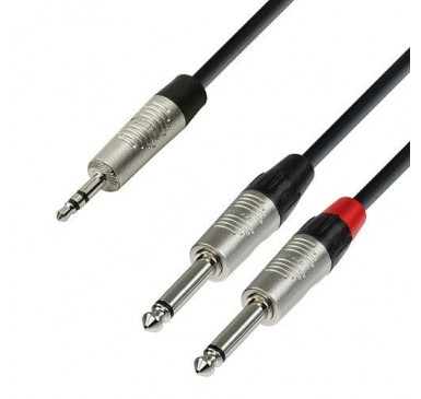 Adam Hall Cables K4 YWPP 0300 - Audio Cable REAN 3.5 mm Jack stereo to 2 x 6.3 mm Jack mono 3 m